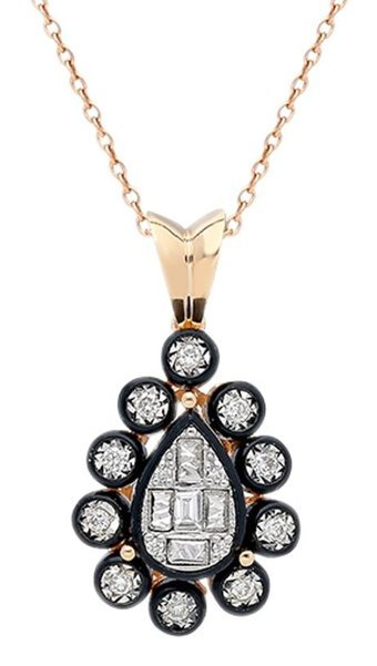 Lilarote 0.08 Karat Damla Kesim Beyaz Taşlı Altın Elmas Kolye 45 cm