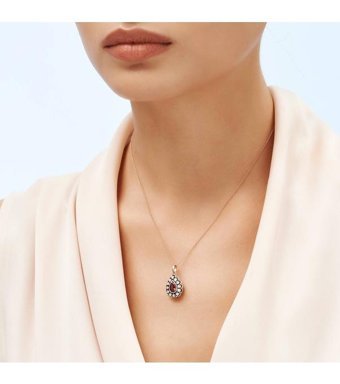 Altınbaş 0.16 Karat Yuvarlak Kesim Beyaz-Kırmızı Taşlı Yakut Taşlı Sertifikalı Altın Elmas Kolye 42 cm