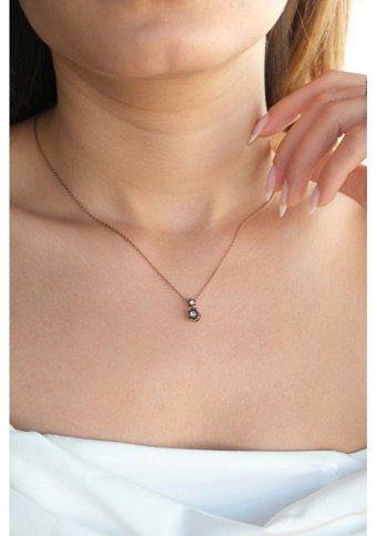 Asil Mücevherat 0.07 Karat Yuvarlak Kesim Beyaz Taşlı Sertifikalı Altın Elmas Kolye 42 cm