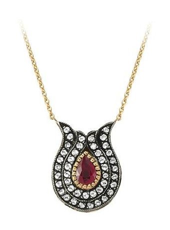 Sirius Pırlanta 0.53 Karat Damla Kesim Beyaz-Kırmızı Taşlı Yakut Taşlı Altın Elmas Kolye 42 cm