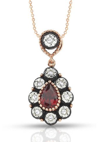 Lilarote 0.11 Karat Damla Kesim Beyaz-Kırmızı Taşlı Yakut Taşlı Altın Elmas Kolye 45 cm