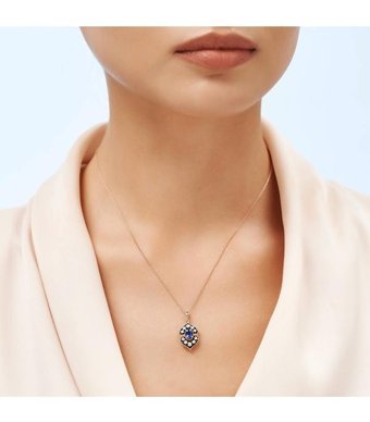 Altınbaş 0.012 Karat Yuvarlak Kesim Beyaz-Mavi Taşlı Safir Taşlı Sertifikalı Altın Elmas Kolye 42 cm