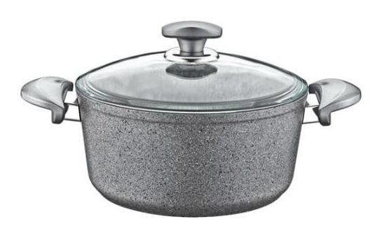 Oms Collection 3110 Cam Kapaklı Granit 22 cm Derin Tencere Gri