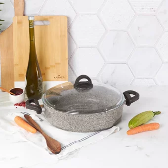 Karaca Bio Cold Stone Cam Kapaklı Granit 30 cm Karnıyarık Tencere