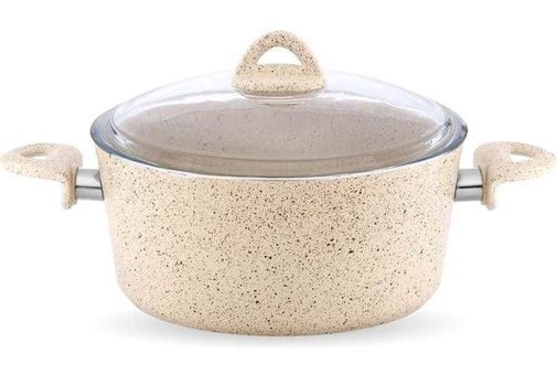 Hascevher Cam Kapaklı Granit 24 cm Derin Tencere Krem