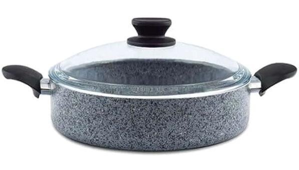 Nice Home Art Stonelife Cam Kapaklı Granit 26 cm Karnıyarık Tencere Gri