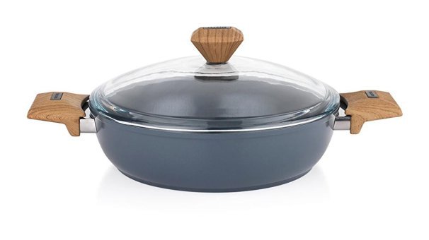 Schafer Fiesta Cam Kapaklı Seramik 26 cm Basık Tencere Siyah