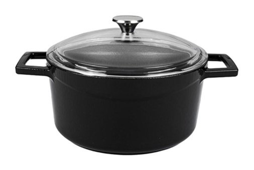Lava Glaze Cam Kapaklı Döküm 28 cm Derin Tencere Siyah