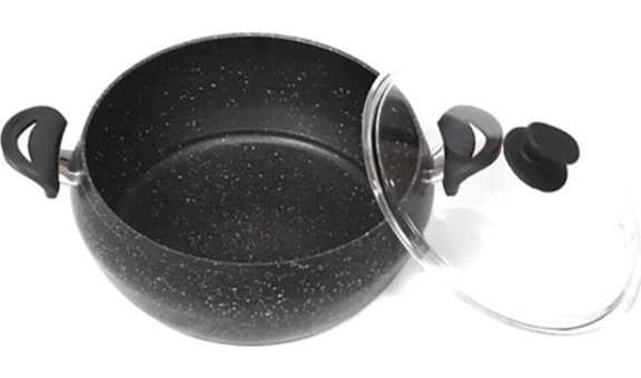 Essenso Soft Touch Premium Cam Kapaklı Döküm-Granit 26 cm Basık Tencere