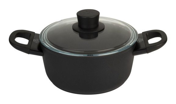 Ballarini Cam Kapaklı Granit 20 cm Derin Tencere Siyah