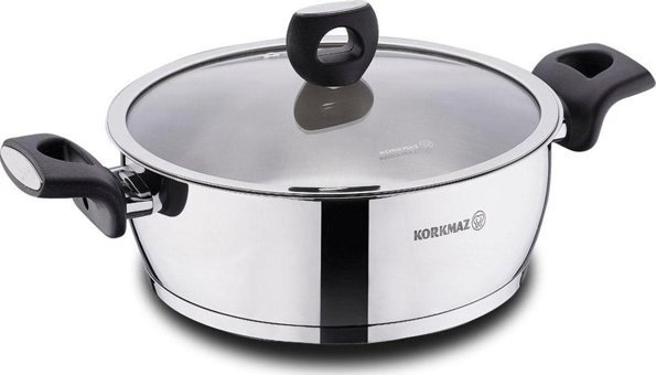 Korkmaz Nora A2994 Cam Kapaklı Çelik 24 cm Derin Tencere