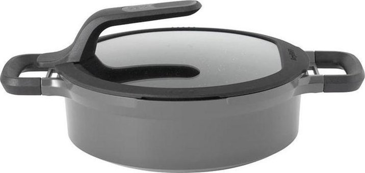 Berghoff Gem Stay Cool Cam Kapaklı Döküm 28 cm Basık Tencere Gri