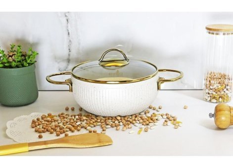 İstiridye Gold Cam Kapaklı Granit 20 cm Derin Tencere