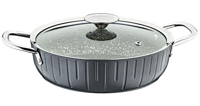 Oms Collection Colonna 3318 Cam Kapaklı Granit 28 cm Basık Tencere
