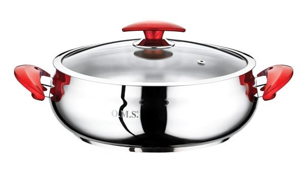 Oms Collection 2032-L İndüksiyon Cam Kapaklı Paslanmaz Çelik 30 cm Basık Tencere