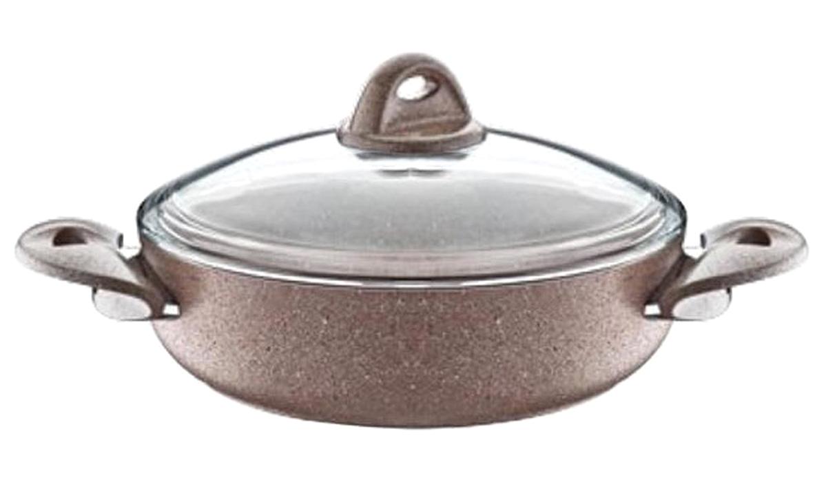 Saflon Cam Kapaklı Granit 28 cm Basık Tencere