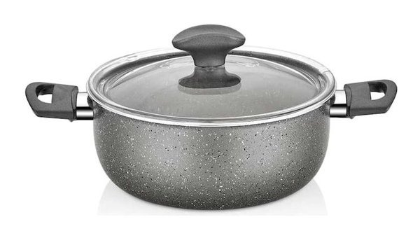 Papilla Fred Cam Kapaklı Granit 24 cm Derin Tencere Gri