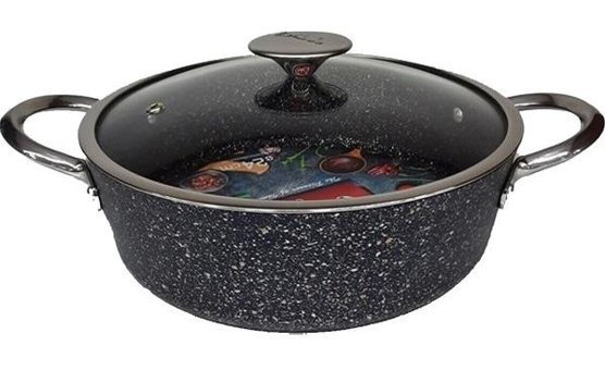 Oms Collection İndüksiyon Cam Kapaklı Granit 28 cm Karnıyarık Tencere