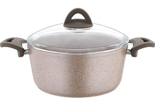 Papilla Vilma Cam Kapaklı Granit 20 cm Derin Tencere Krem