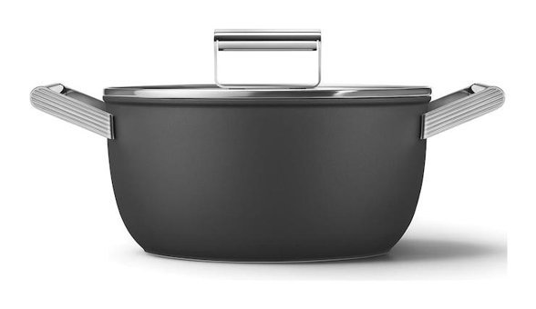 Smeg Cookware 50's Style Cam Kapaklı Granit Derin Tencere Siyah