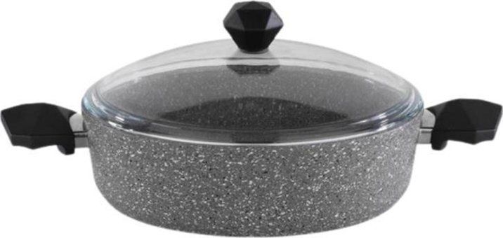 Schafer Cam Kapaklı Granit 24 cm Basık Tencere