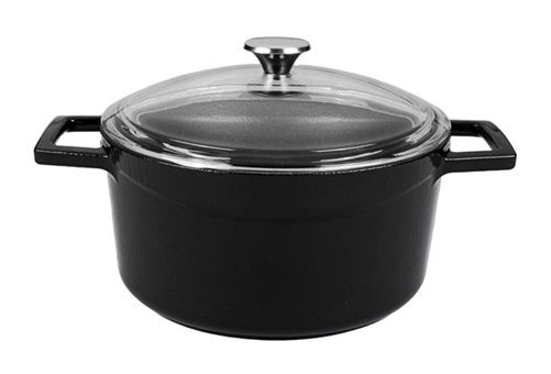 Lava Glaze Cam Kapaklı Döküm 20 cm Derin Tencere Siyah