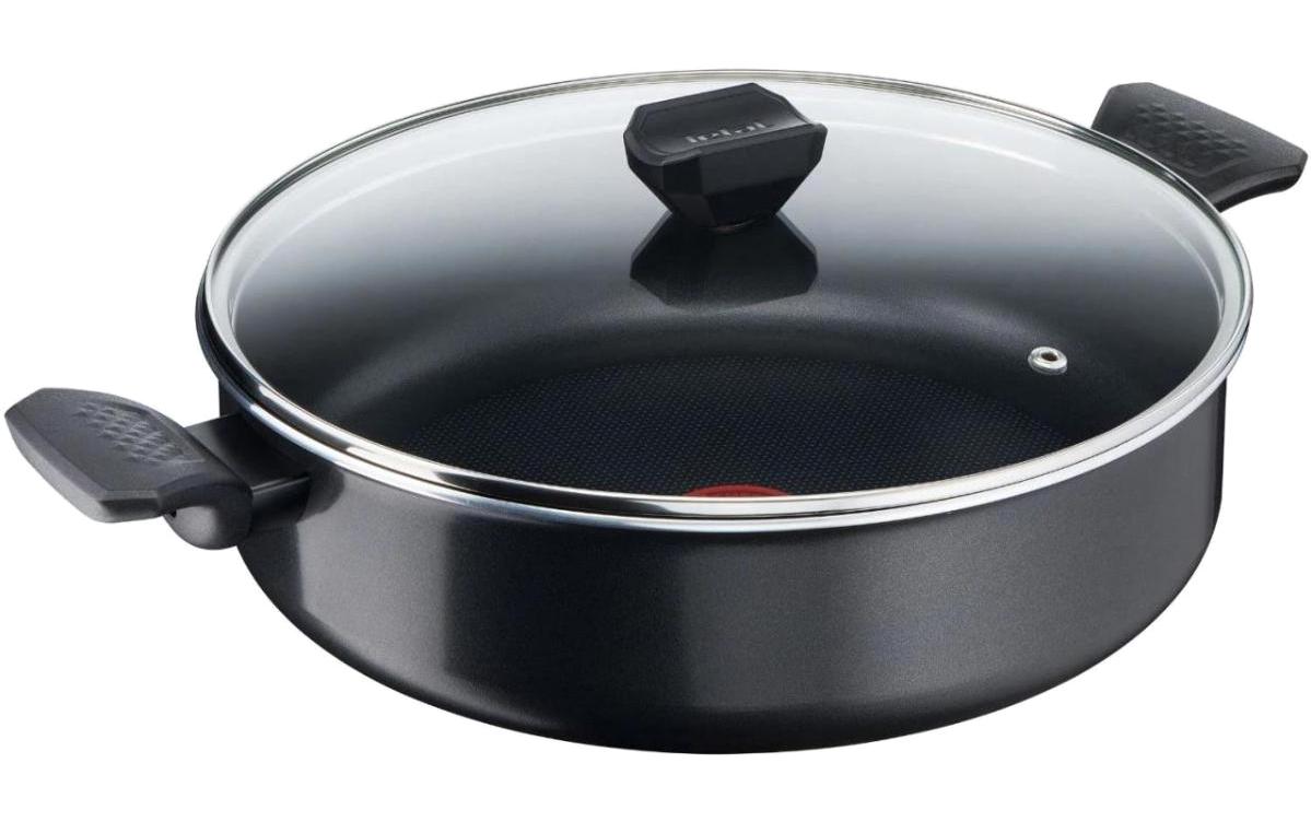 Tefal SimplyClean Cam Kapaklı Titanyum 28 cm Basık Tencere