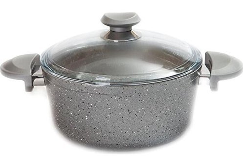 Oms Collection Cam Kapaklı Granit 20 cm Derin Tencere Gri
