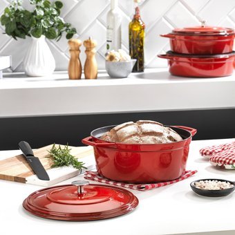 Schafer Guss Chef Döküm 24 cm Derin Tencere Kırmızı