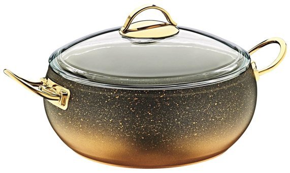 Oms Collection 3141 Cam Kapaklı Granit 26 cm Derin Tencere