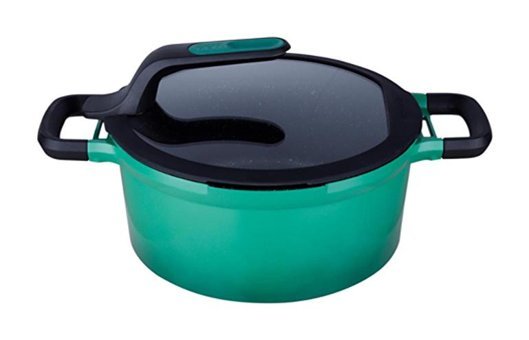 Berghoff Gem Stay Cool Cam Kapaklı Döküm 24 cm Derin Tencere Açık Yeşil