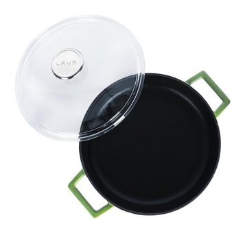 Lava Glaze Cam Kapaklı Döküm 24 cm Basık Tencere Kırmızı Yeşil