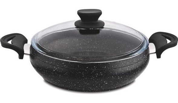 Essenso Ezme Cam Kapaklı Granit 30 cm Basık Tencere