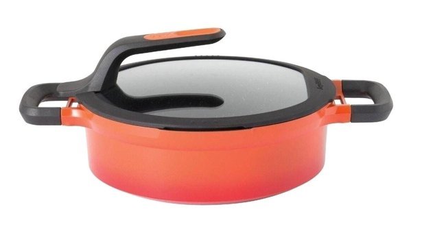 Berghoff Gem Stay Cool Cam Kapaklı Döküm 24 cm Basık Tencere Turuncu