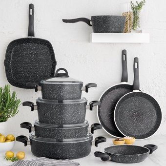 Karaca Bio Dark Stone Cam Kapaklı Granit 26 cm Karnıyarık Tencere