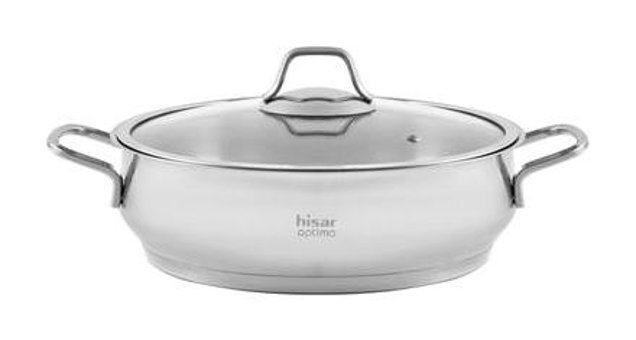 Hisar Optima Bergama Cam Kapaklı Çelik 24 cm Basık Tencere