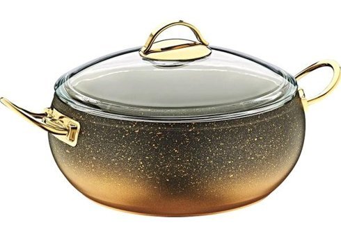 Oms Collection 3141 Cam Kapaklı Granit 28 cm Derin Tencere