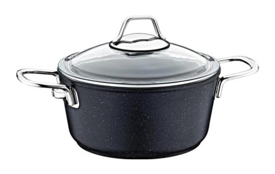 Olika Siyah İnci SDT2804 Cam Kapaklı Alüminyum 28 cm Derin Tencere