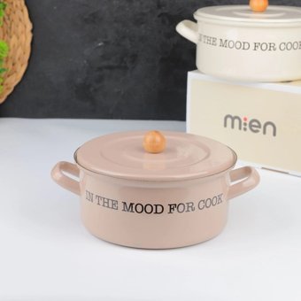 Mien Emaye 20 cm Basık Tencere Krem