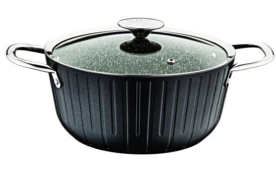Oms Collection Colonna 3318 Cam Kapaklı Granit 28 cm Derin Tencere Siyah