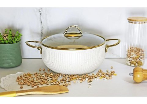 İstiridye Gold Cam Kapaklı Granit 22 cm Derin Tencere
