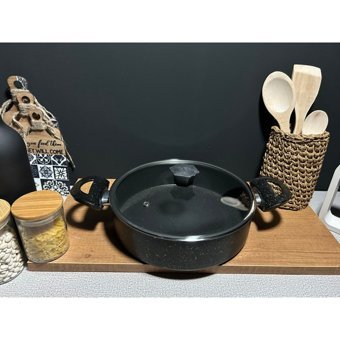 Bena Life Cam Kapaklı Granit 24 cm Basık Tencere