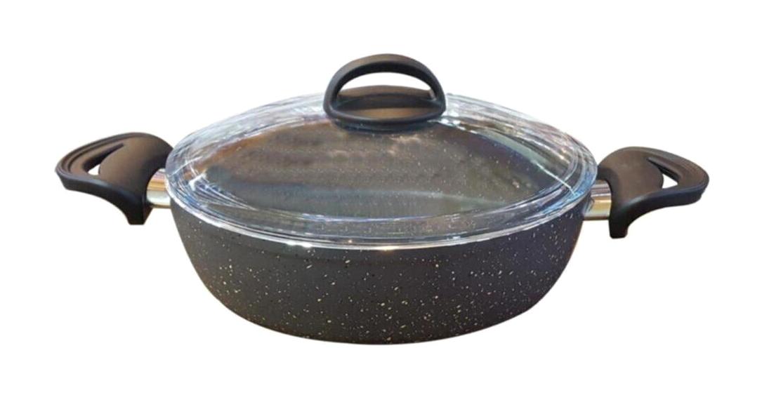 Eda Zetra ZK-025 Cam Kapaklı Granit 30 cm Basık Tencere