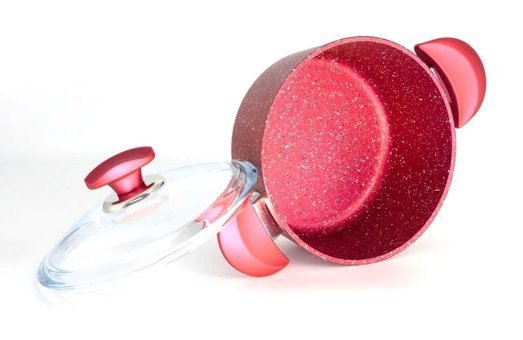 Oms Collection Bio 3110 Cam Kapaklı Granit 18 cm Derin Tencere Kırmızı
