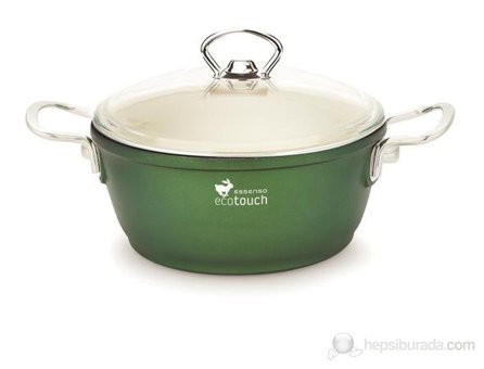 Essenso Ecotouch Verona Cam Kapaklı Granit 22 cm Derin Tencere Yeşil