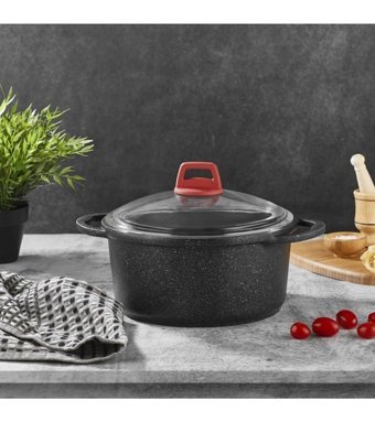 Gülsan Cam Kapaklı Granit 28 cm Derin Tencere