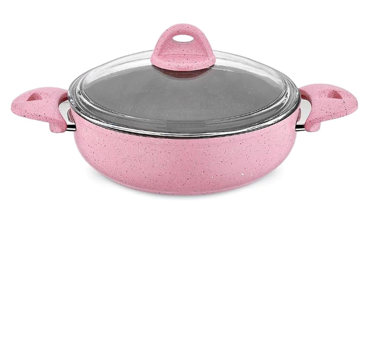 Saflon Cam Kapaklı Granit 26 cm Basık Tencere