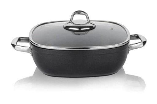 Schafer Gastronomie Master Cam Kapaklı Granit 24 cm Basık Tencere Siyah