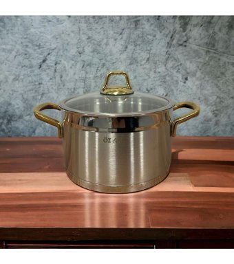 Özlife Gold Cam Kapaklı Çelik 20 cm Derin Tencere
