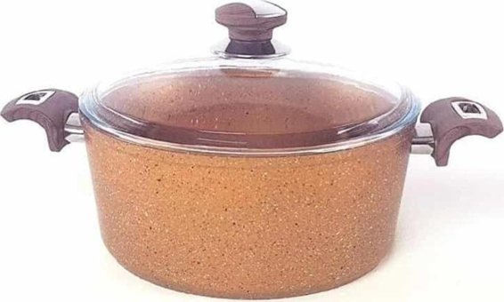 Oms Collection 3105 Cam Kapaklı Granit 24 cm Derin Tencere